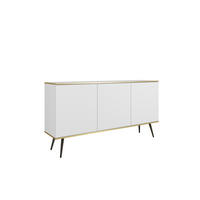 KOMMODE FORNO (Weiß, Goldene Details, 3 Türen, schwarze Metallfüße) - Schwarz/Weiß, Holz/Holzwerkstoff (160/85/39cm) - Ravio