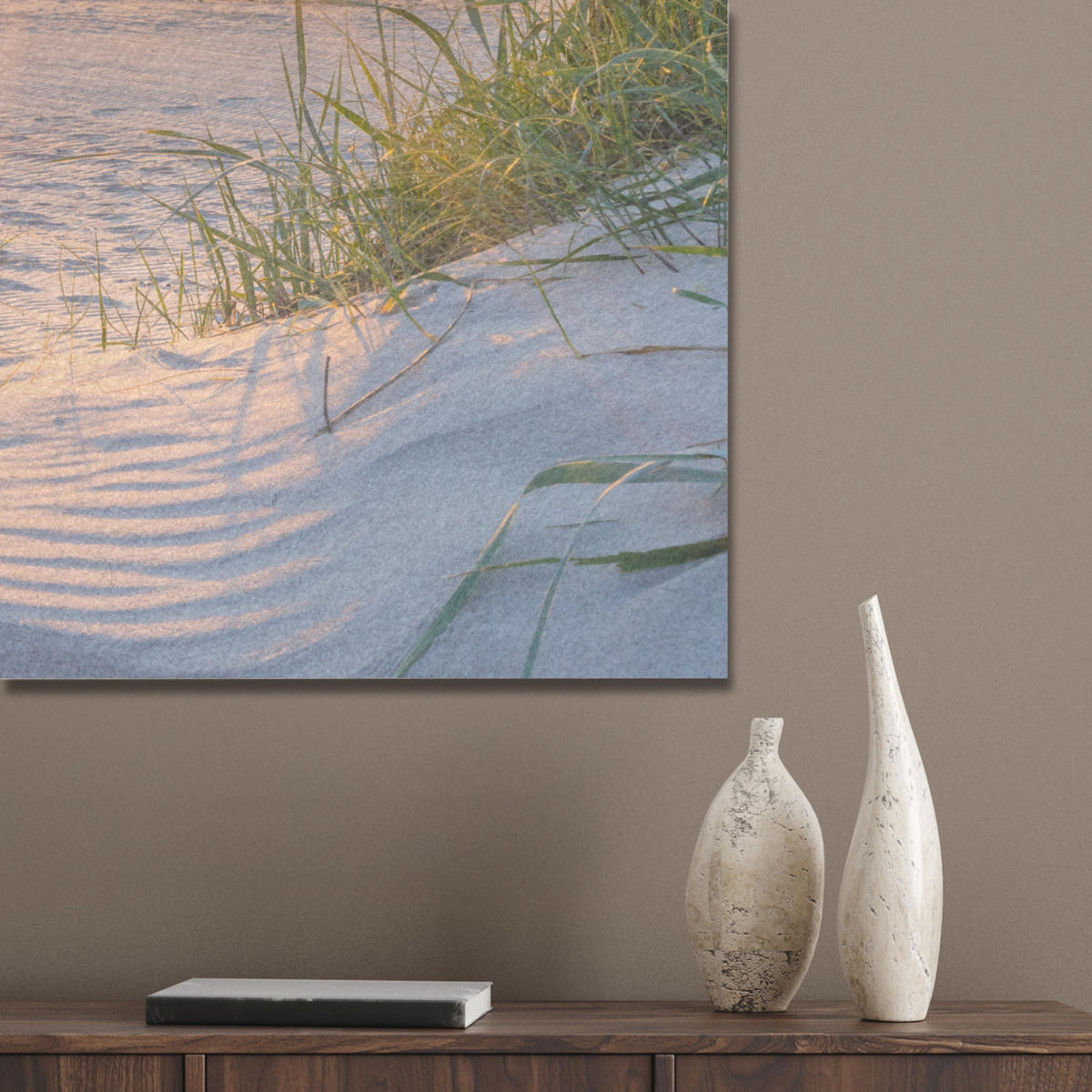 AKUSTIKBILD Strand - Sonne - Düne - Gras - Sand - Horizont Akustikpaneele 80x80 cm - Hellblau, Kunststoff (80/80/0.9cm) - MuchoWow