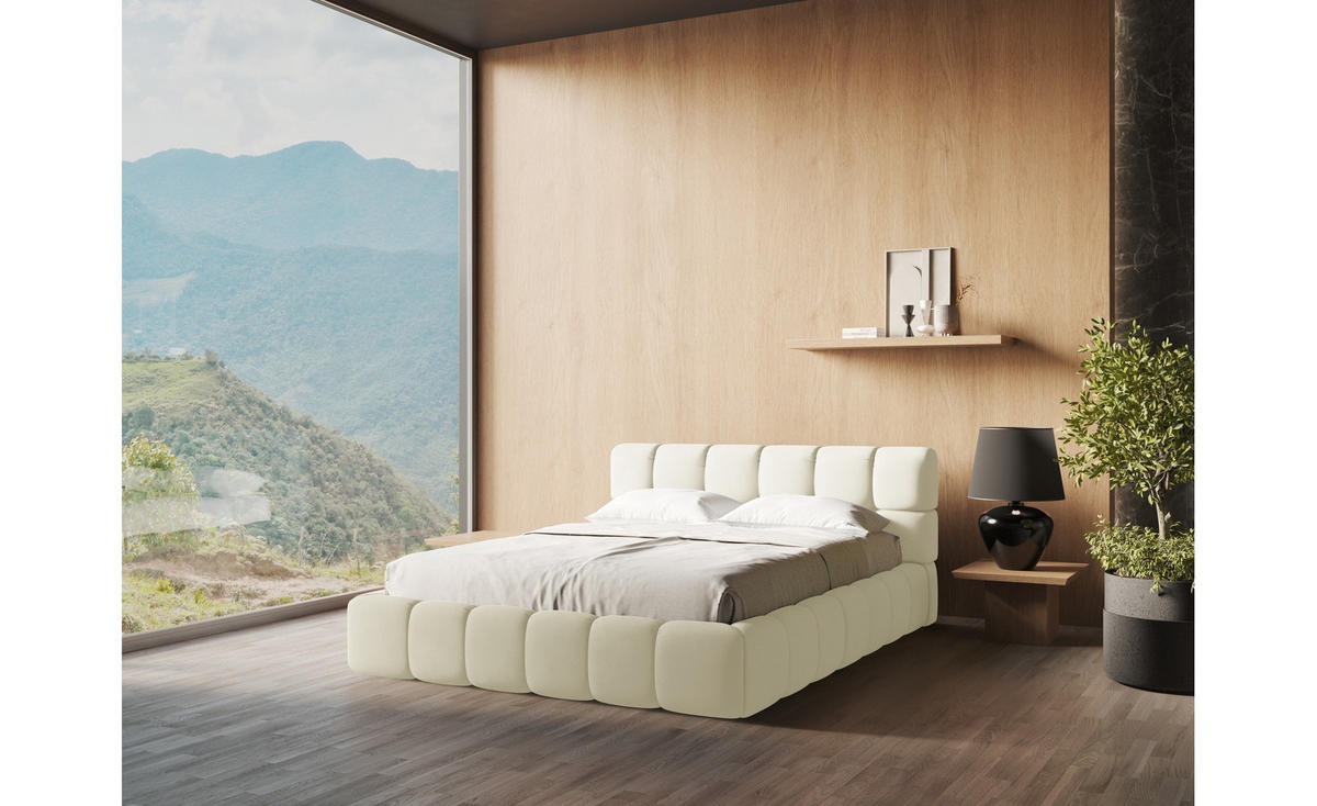 POLSTERBETT mit Bettkasten und Lattenrost 180x228 Beige - Beige/Schwarz, Kunststoff/Textil (160/200cm) - Makamii