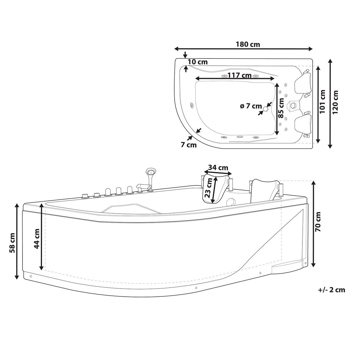 WHIRLPOOL-BADEWANNE mit LED 120x180x70 cm weiß Calama - Weiß, Kunststoff (120/70/180cm) - Beliani