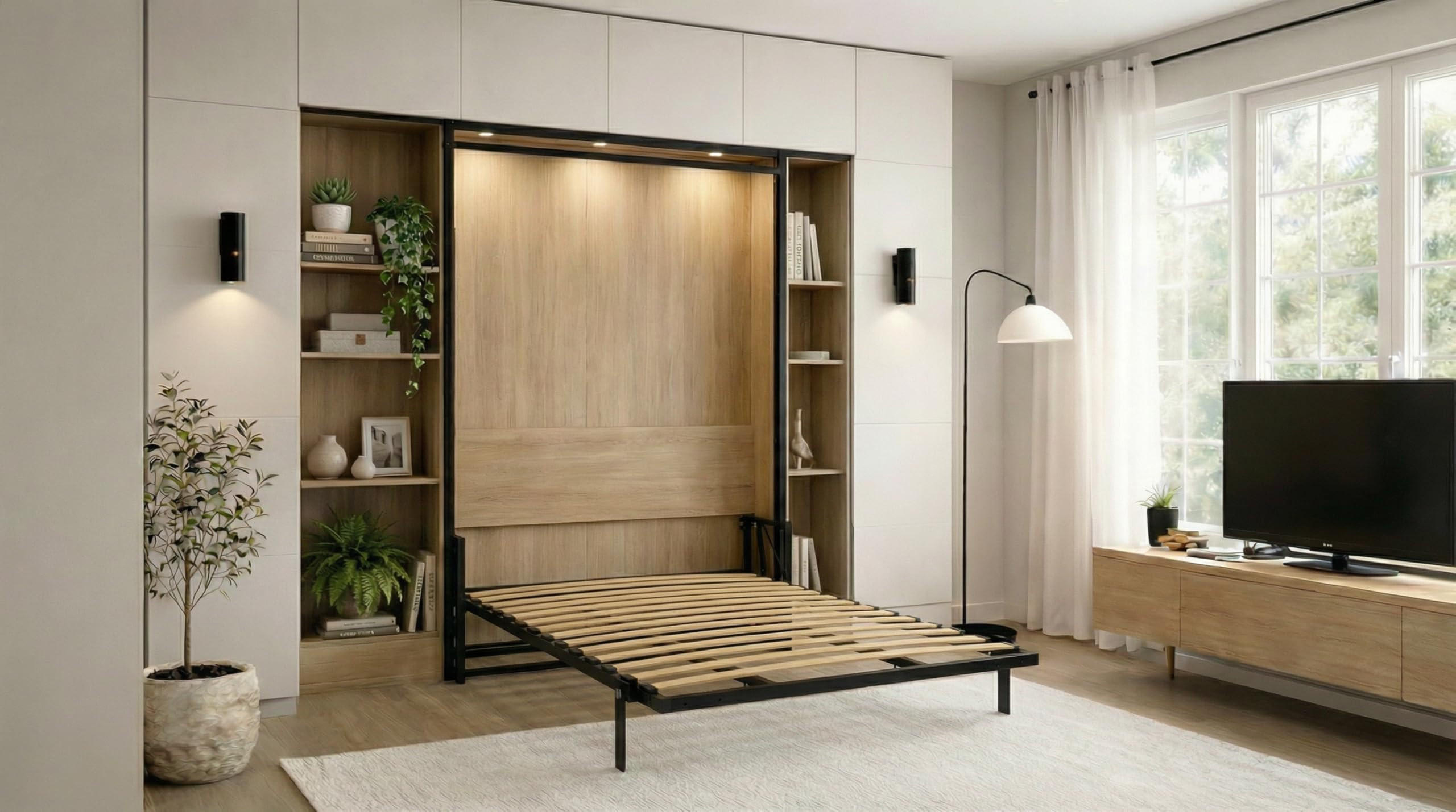 WANDBETT Morphy Classik Modulares SizeFlex- und TypeFlex-System - 140x190 Vertikal - Schwarz, Holz (140/190cm) - WallBedKing