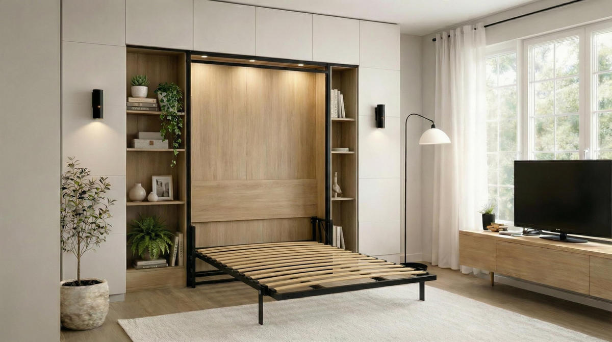 WANDBETT Morphy Classik Modulares SizeFlex- und TypeFlex-System - 140x190 Vertikal - Schwarz, Holz (140/190cm) - WallBedKing