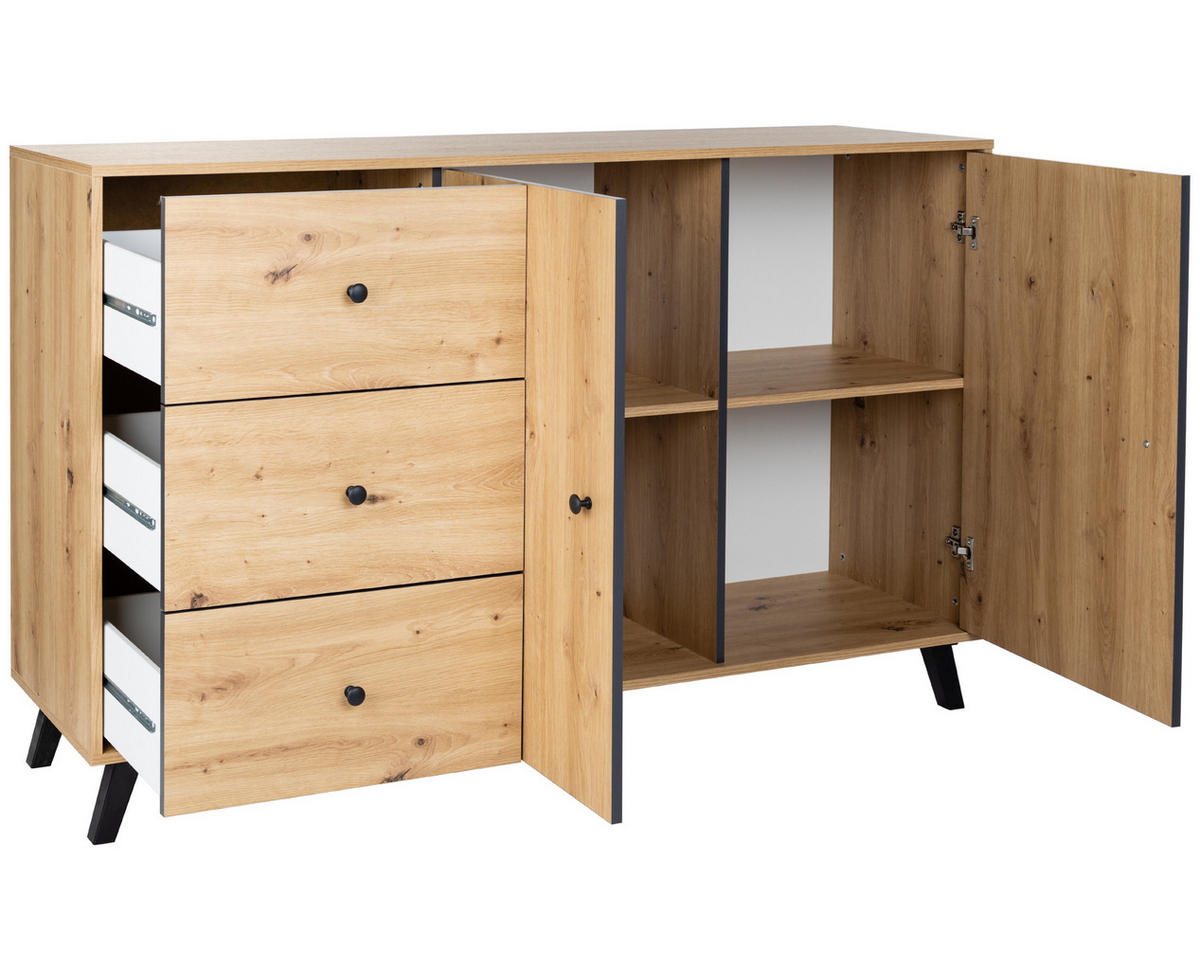 XL - SIDEBOARD Kommode Berlin - Schwarz/Eiche Artisan, Holzwerkstoff/Kunststoff (150/92/40cm) - arthur berndt