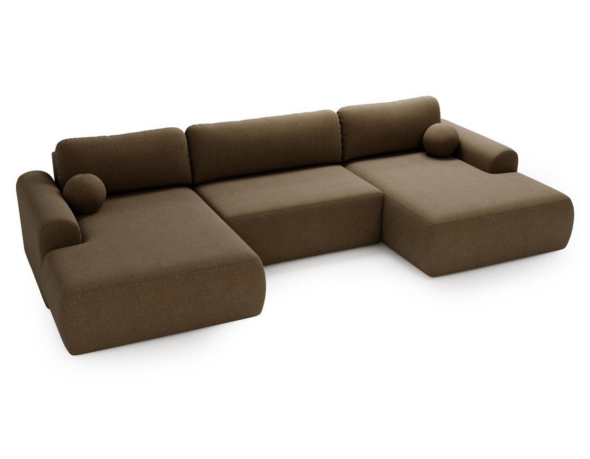 WOHNLANDSCHAFT Aurora Braun, mit Schlaffunktion in Lambi Stoff - Braun, Holzwerkstoff/Textil (344/92/177cm) - Bettso