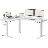 STEHSCHREIBTISCH L-Form Höhenverstellbar Elektrisch 160 x 120 cm Weiß - Weiß, Metall (160/120/75cm)