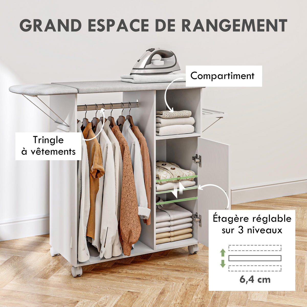 BÜGELBRETTSCHRANK Weiß 1 Stück - Weiß, Holzwerkstoff (42.5/99/127cm) - GiPP