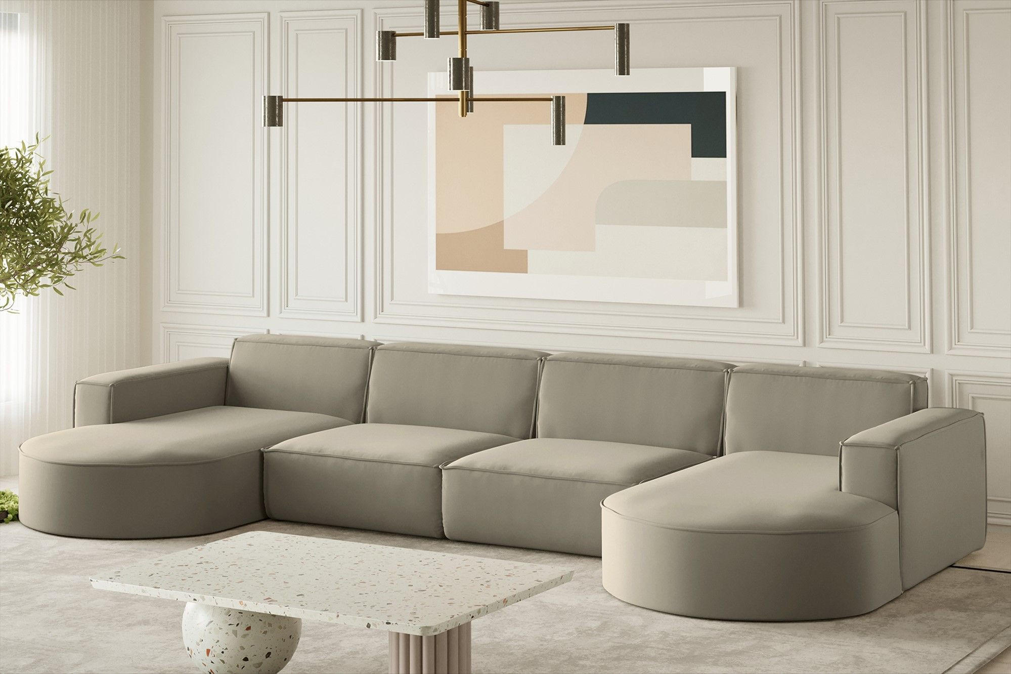 WOHNLANDSCHAFT Palma Xl In Opera - Perlmutt, Holzwerkstoff/Textil (382/78/165cm) - Fun Möbel