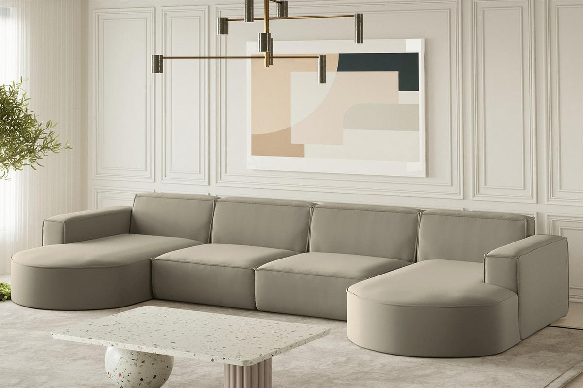WOHNLANDSCHAFT Palma Xl In Opera - Perlmutt, Holzwerkstoff/Textil (382/78/165cm) - Fun Möbel