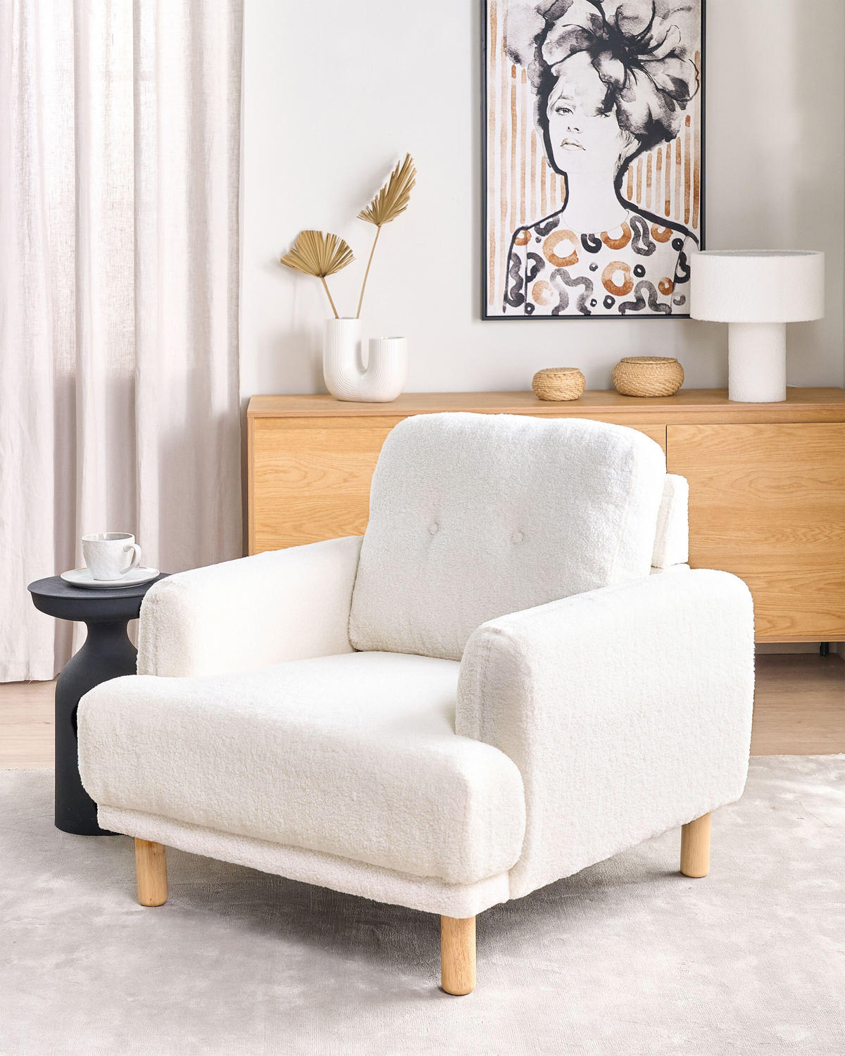 SESSEL Bouclé Weiß Tuve - Hellbraun/Weiß, Textil (88/85/90cm) - Beliani