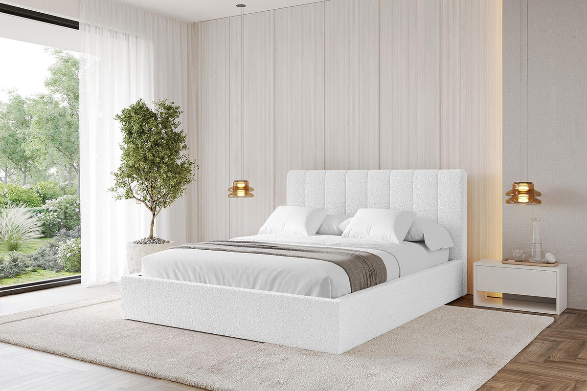 POLSTERBETT mit Bettkasten und Lattenrost, Bett mit Matratze H3/H4 - STERA 160x200 Weiß - Weiß, Holzwerkstoff/Textil (160/200cm) - ALTDECOR