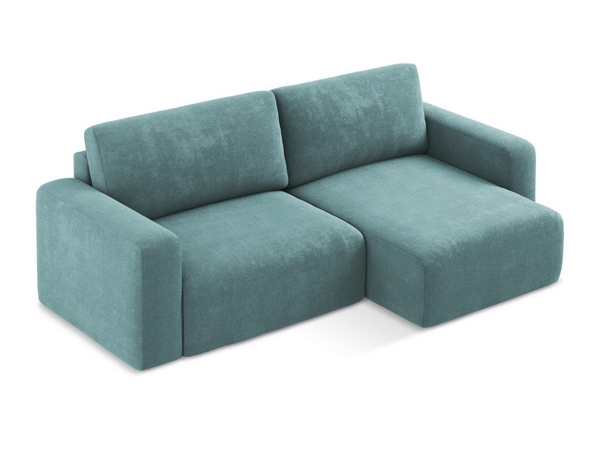 ECKSOFA mit Schlaffunktion rechts Chenille Stoff Blau - Blau/Beige, Kunststoff/Textil (244/149cm) - Makamii
