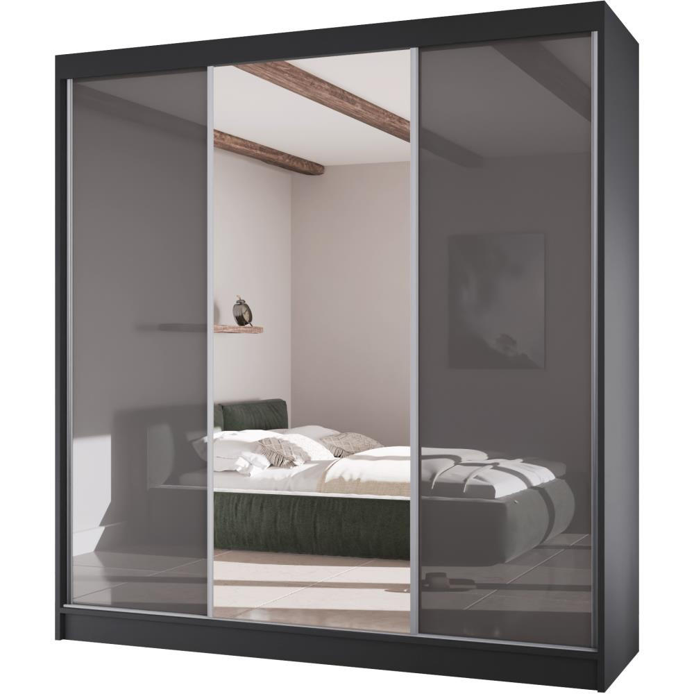 SCHWEBETÜRENSCHRANK Velis II 200/61/215 schwarz+graphit - Schwarz/Graphitfarben, Holzwerkstoff (200/215/61cm) - Beautysofa