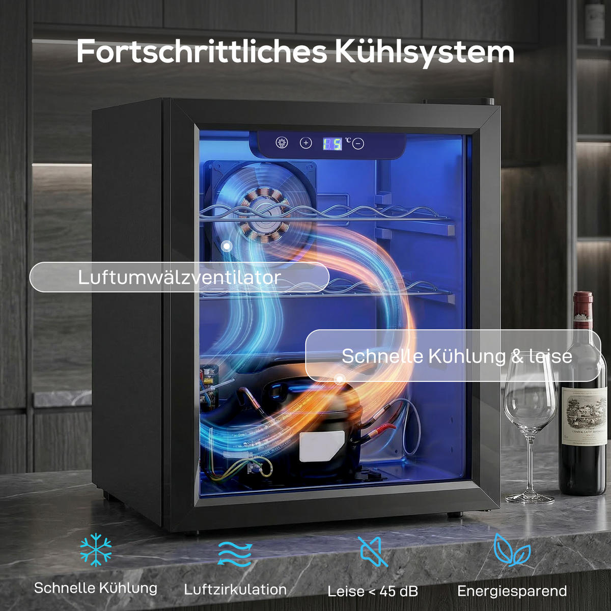 WEINKÜHLSCHRANK 48l, 43/42/58 cm Schwarz - Schwarz, Metall (41.5/57.5/43cm) - HOMCOM