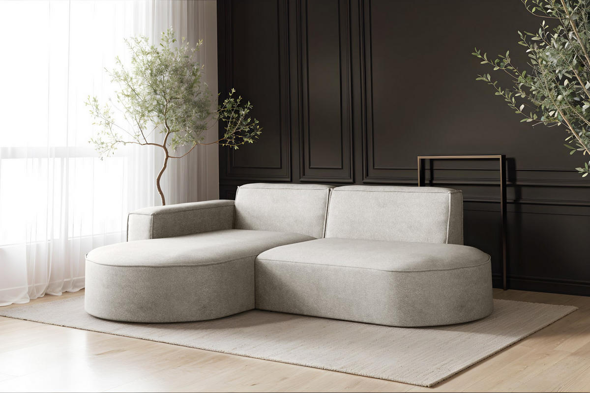 ECKSOFA Modena Modern Und Komfort Velours Stoff Salvador Links Hellgrau - Hellgrau, Holz/Textil (165/236cm) - Kaiser Möbel
