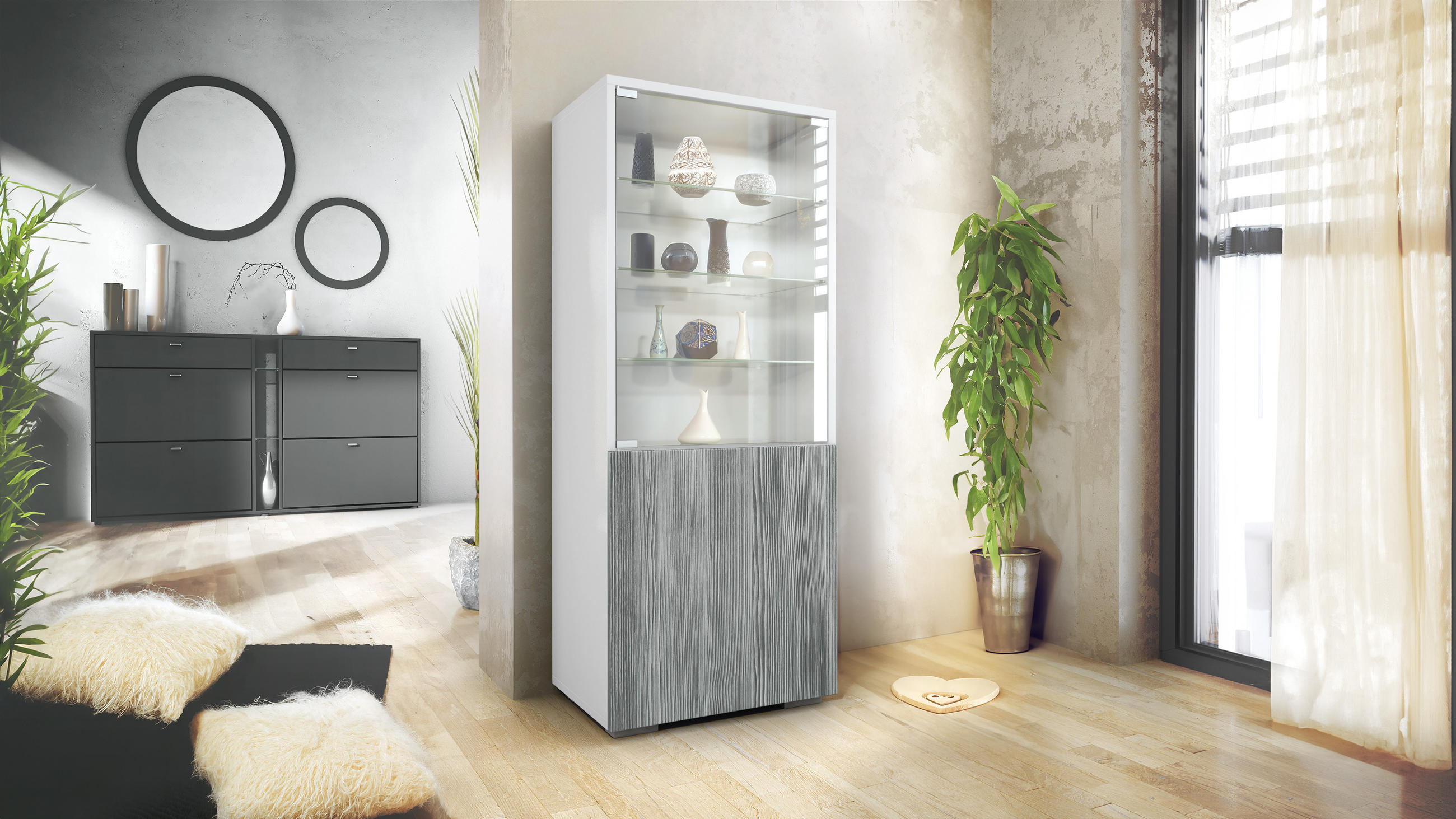 VITRINE Granada Avola-Anthrazit - Anthrazit, Holzwerkstoff (50/122.5/34.5cm) - Vladon
