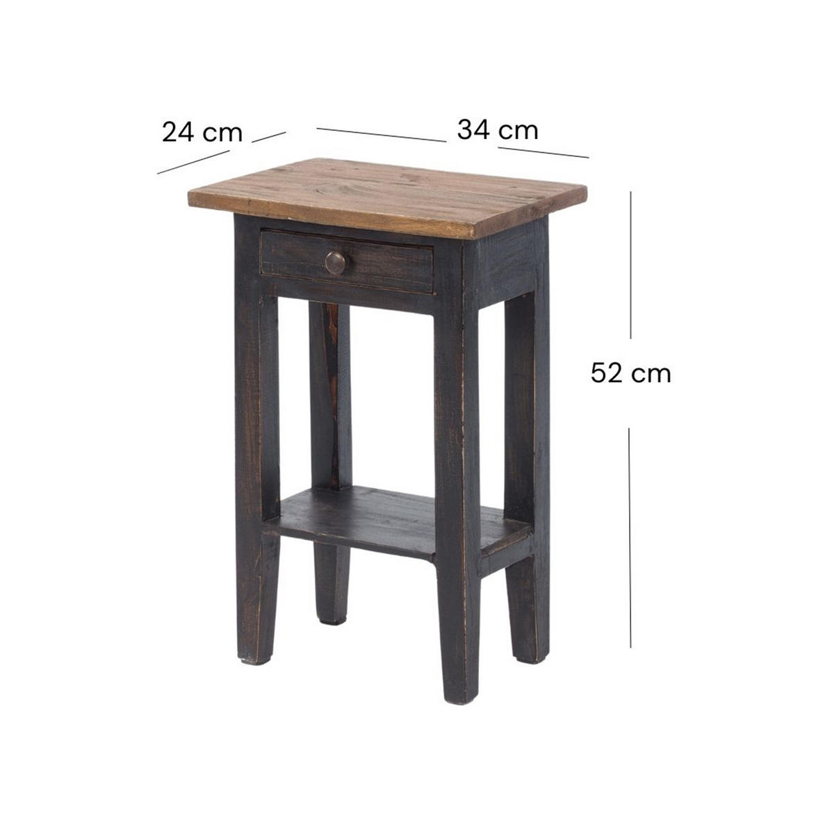 TELEFONTISCH PLANTA Mahagoni Massivholz, mit Schublade 04 schwarz-natur - Graubraun, Holz (24/34/52cm) - DESIGN DELIGHTS