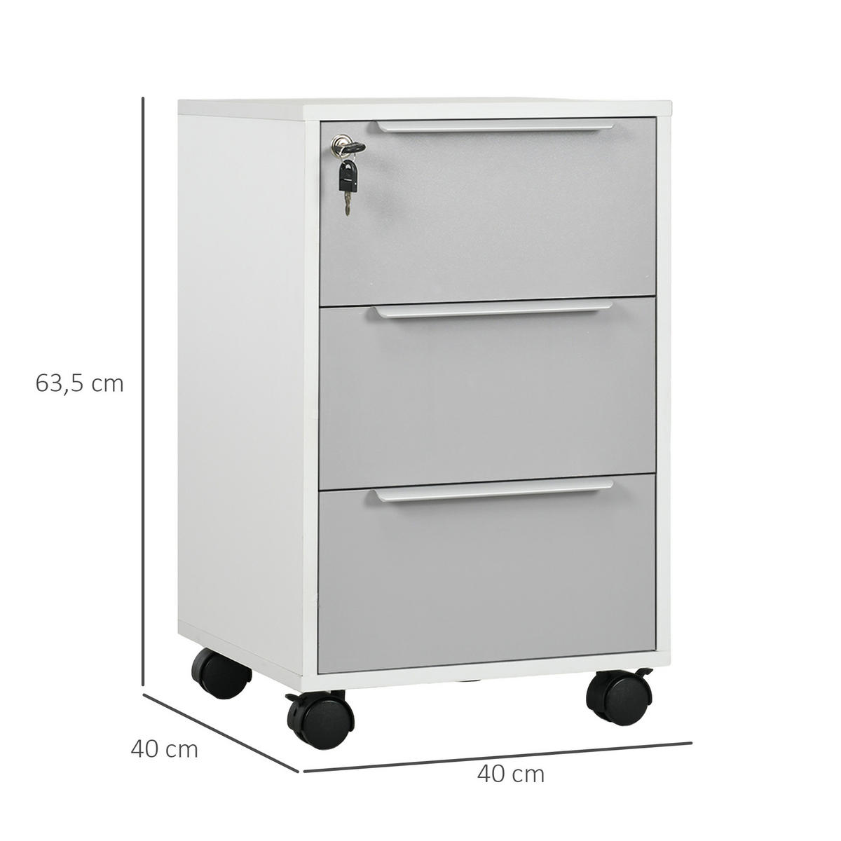 ROLLCONTAINER DE-14418 3 Schubladen abschließbar Weiß/Grau - Weiß, Holzwerkstoff (40/63.5/40cm) - ComfortXL