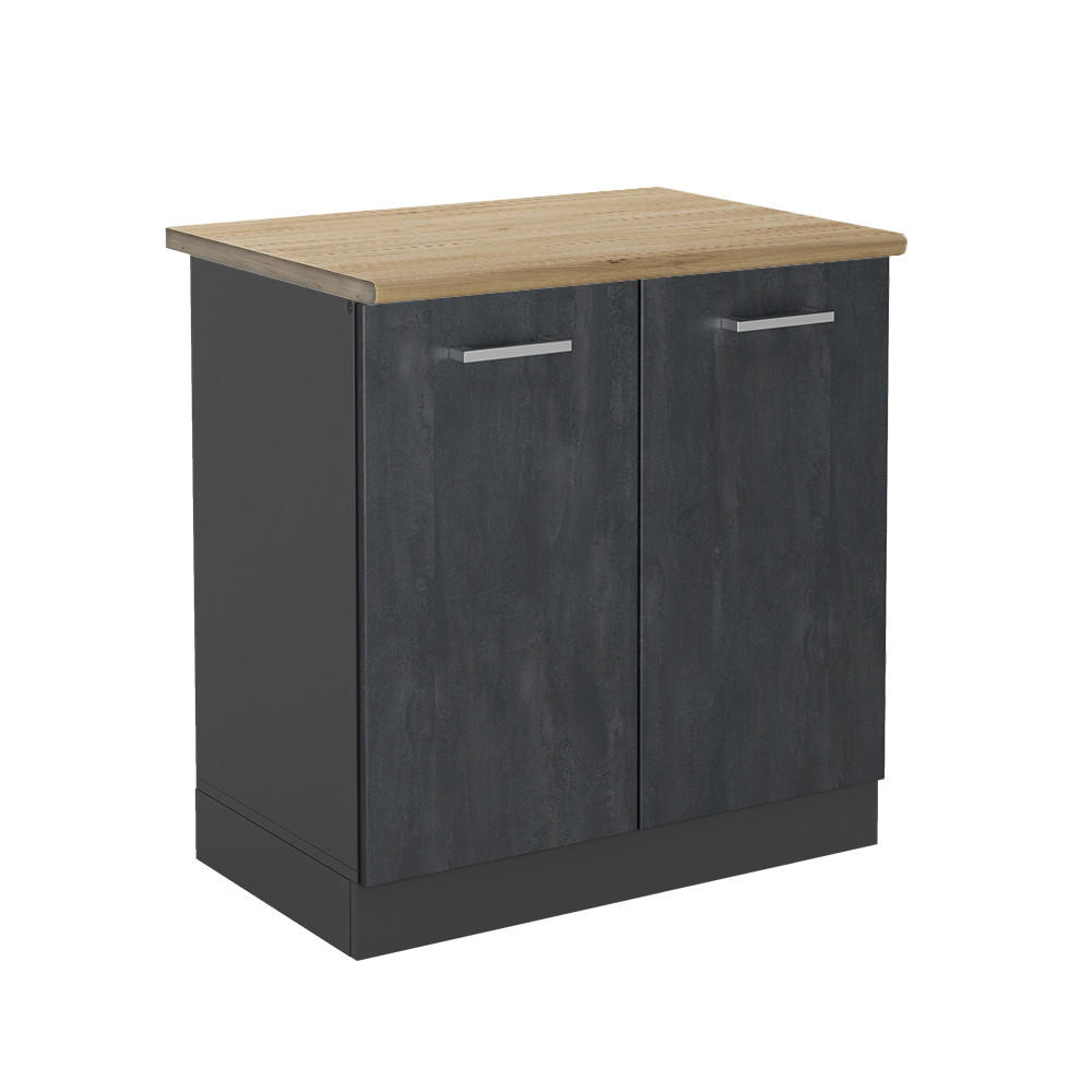 SPÜLENUNTERSCHRANK R-Line Schwarz Beton 80 cm AP Eiche - Anthrazit/Schwarz, Holzwerkstoff (80/81.6/60cm) - Vicco