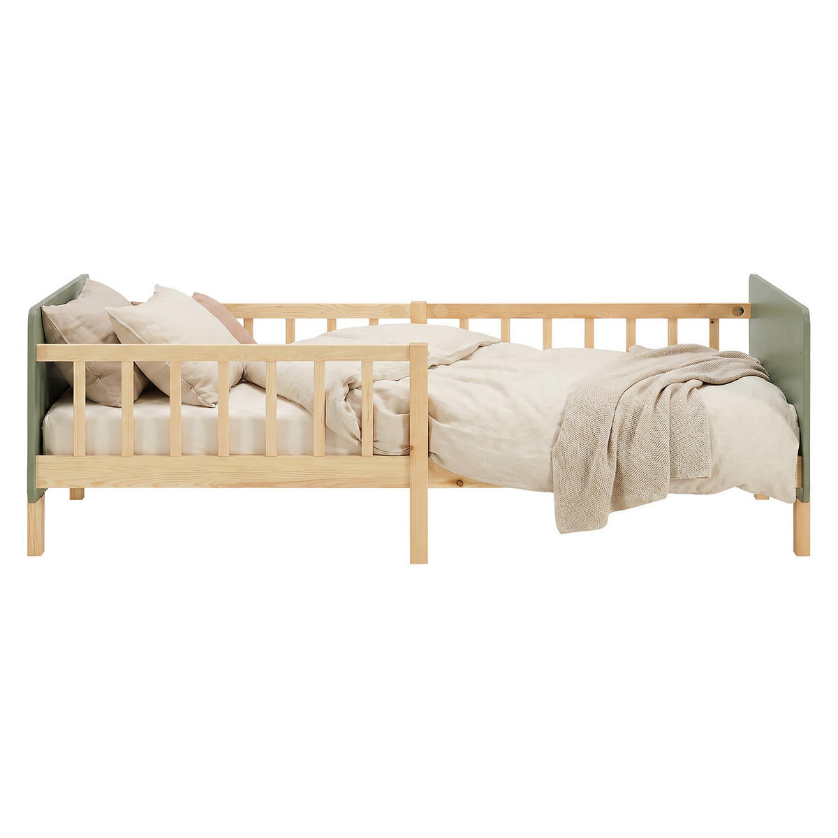 KINDERBETT Grün 90/200 cm Lattenrost Rausfallschutz - Grün, Holz (100/67/208cm) - Homestyle4u