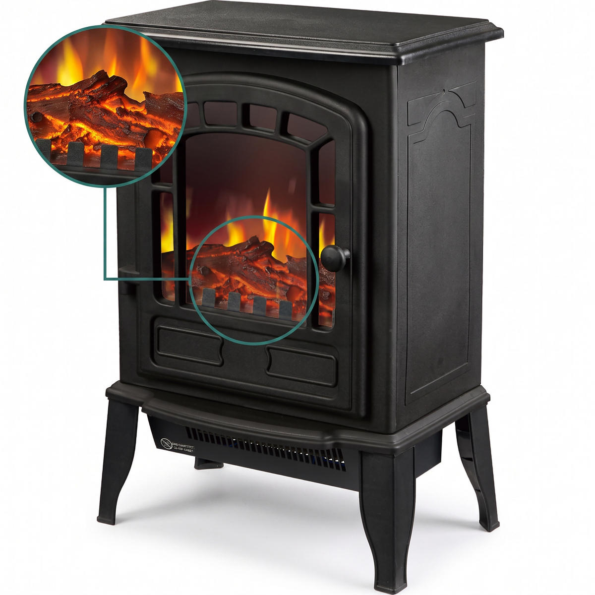 KAMIN Svart elektrisk med värmefläkt 2000 W - Svart, Glas/Plast (39/56.5/24cm) - Relaxdays