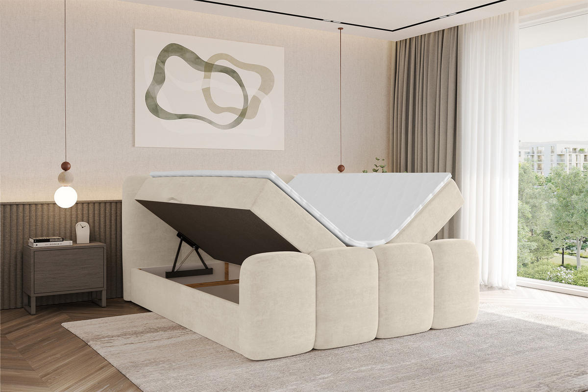 AMERICKÁ postel s matrací H4 a roštem – NINA-Z – 140 × 200 cm – béžová - Sahara, kompozitní dřevo (140/200cm) - ALTDECOR