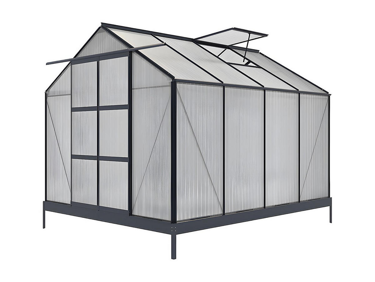 SELBSTTRAGENDES Gewächshaus - 244cm x 305cm - Polycarbonat - anthrazitgrau - GREENEA - Anthrazit, Kunststoff (244/225/305cm) - Vente-Unique