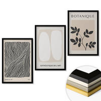 WANDBILDER 3er-Set - 40x60 cm Schwarzer Rahmen - Pflanzenmuster und Linien - Schwarz, Kunststoff (40/60cm) - ArtPrintCave
