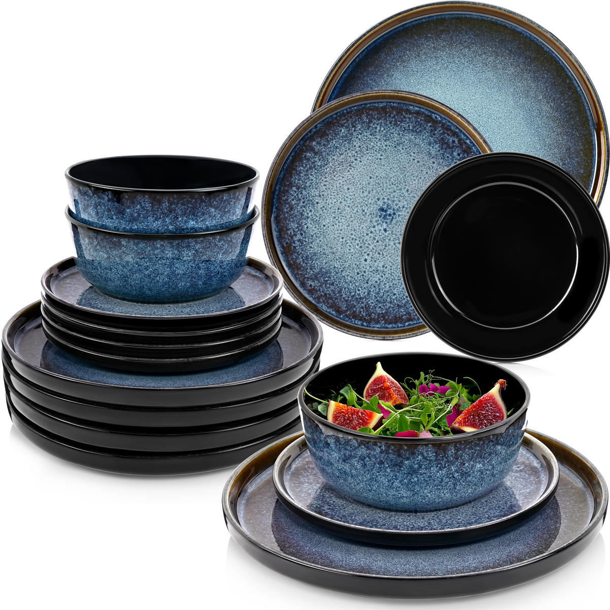 TAFELSERVICE OSAKA - 36 teilig aus Steingut 12 Personen - Dunkelblau, Stein (50/30/80cm) - Sänger