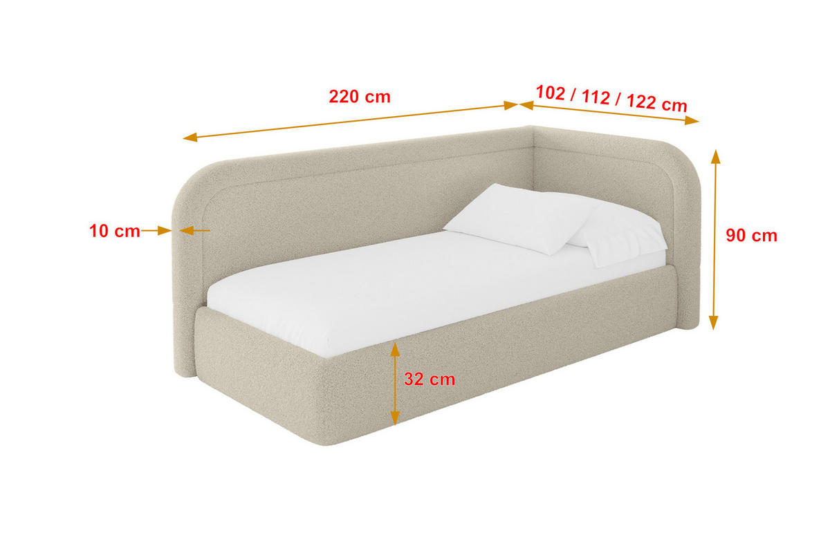 EINZELLBETT Jugendbett mit Bettkasten, Links - JOVY 90x200 Dunkelbeige - Cappuccino, Holzwerkstoff/Textil (90/200cm) - ALTDECOR
