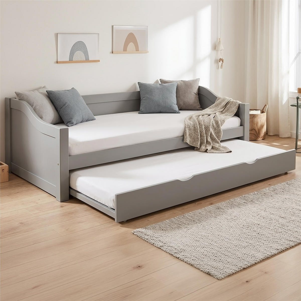AUSZIEHBETT 90/200 cm Grau - Grau, Holz (90/200cm) - Homestyle4u