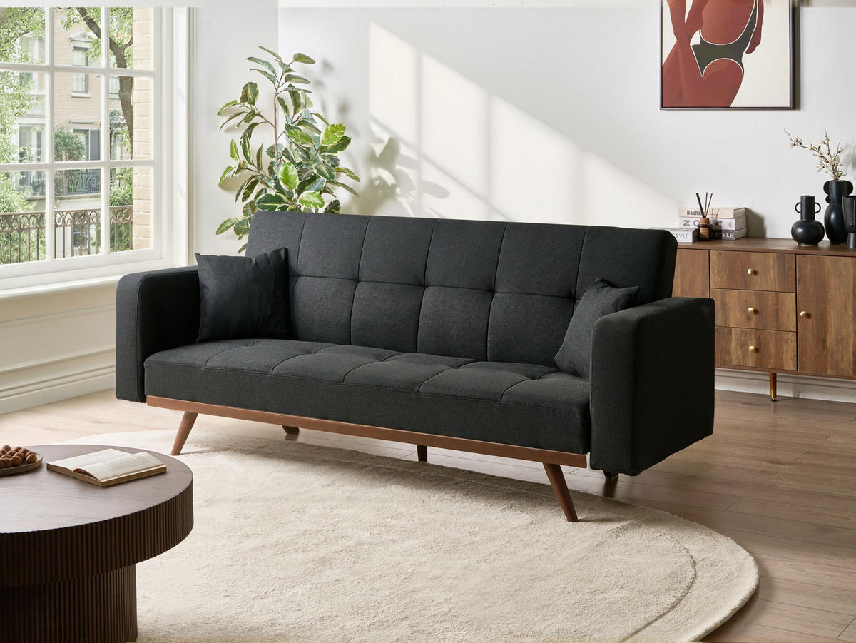SCHLAFSOFA 3-Sitzer Schwarz Hjulby - Schwarz, Textil (220/90/82cm) - Beliani