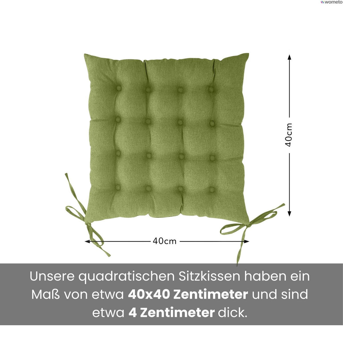 SITZKISSEN 16-Punkt grün 40/40 cm mit Steppung und Halte-Bändern - Grün, Textil (40/40/4cm) - wometo