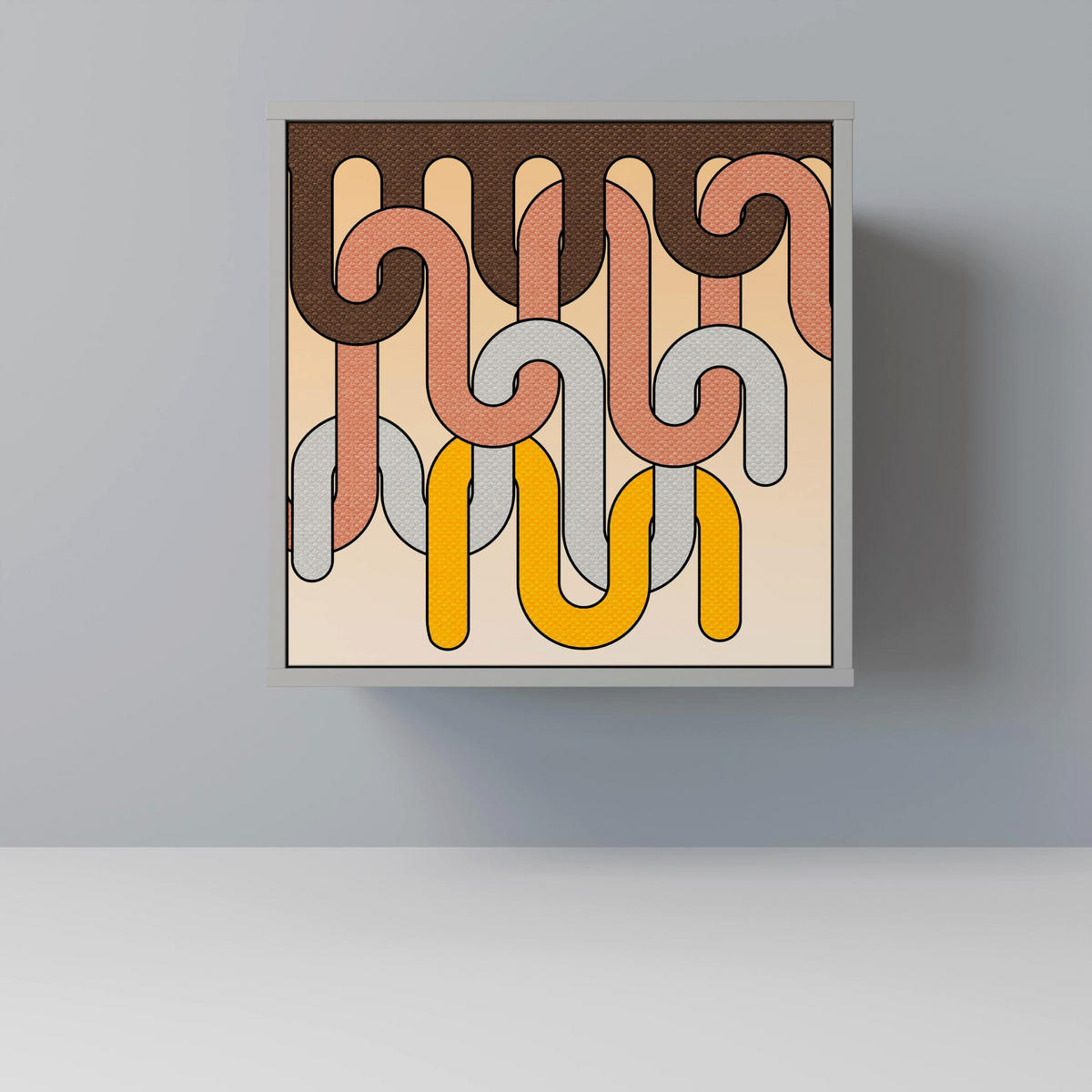 SIDEBOARD COLORFUL STRINGS, Grau, 57,5x42x72,5 cm, Schwarze Metallfüße - Multicolor/Schwarz, Holzwerkstoff/Metall (57.5/72.5/42cm) - SpaceRebels