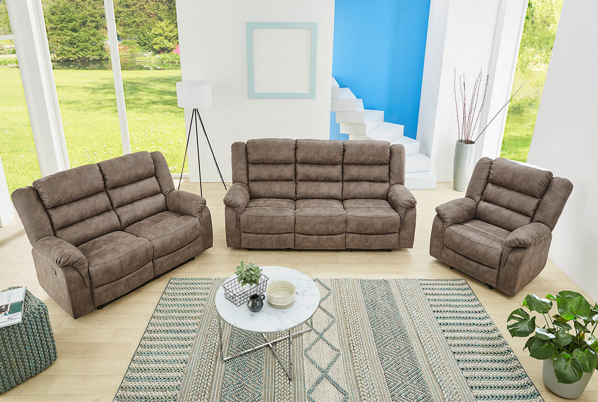 3-SITZER-RELAXSOFA Federkern, Liegefunktion verstellbar durch halbautomatische Relaxfunktion B212/T93/H103 cm, Mikrofaser Vintage Grau Braun / 15134 - Graubraun/Schwarz, Textil (212/103/93cm) - luma-home
