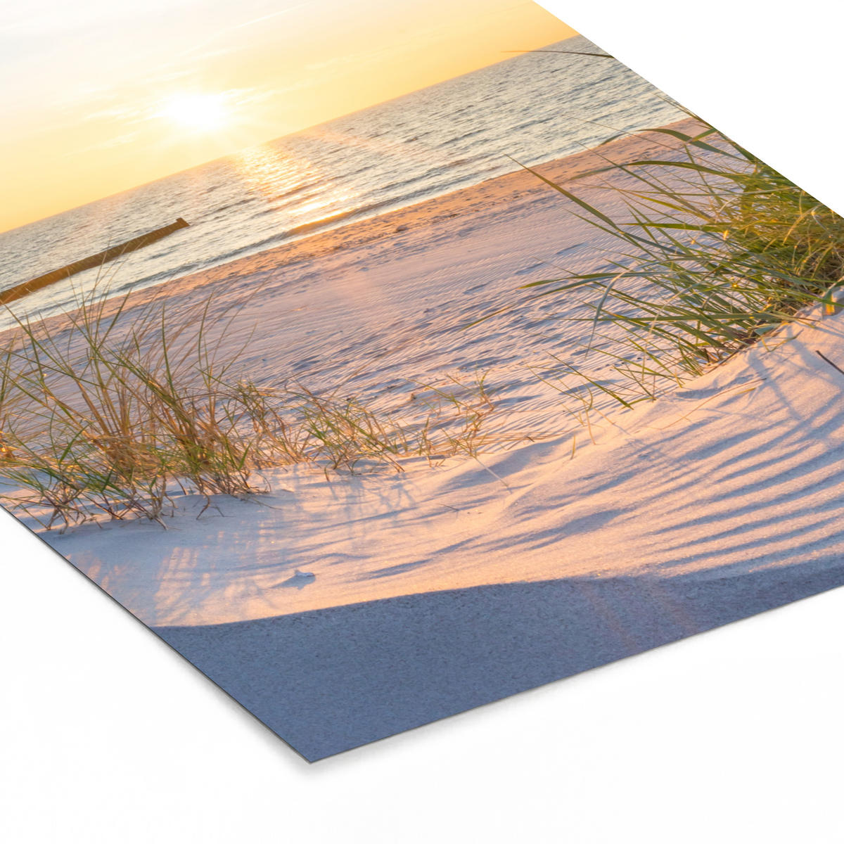 GERAHMTES BILD Strand - Sonne - Düne - Gras - Sand - Horizont 30x40 cm - Hellblau, Papier (30/40cm) - MuchoWow