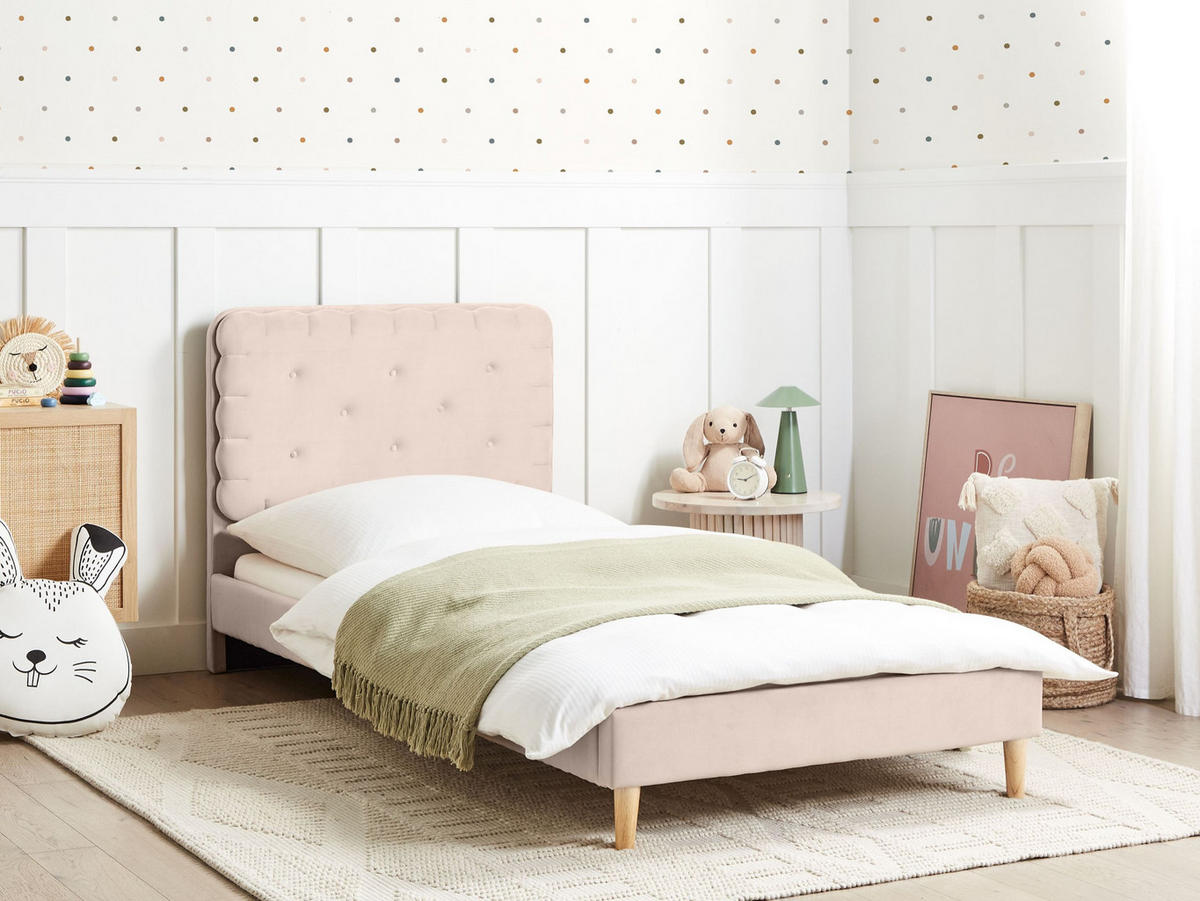 BETT mit Lattenrost 90x200 cm Beige Corsaint - Beige, Textil (90/200cm) - Beliani