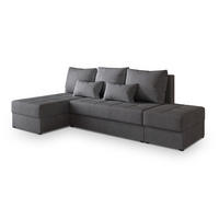 ECKSOFA NORVI Grau Geflochtener Stoff mit Schlaffunktion - Grau, Holz (251/143cm) - MASSENO