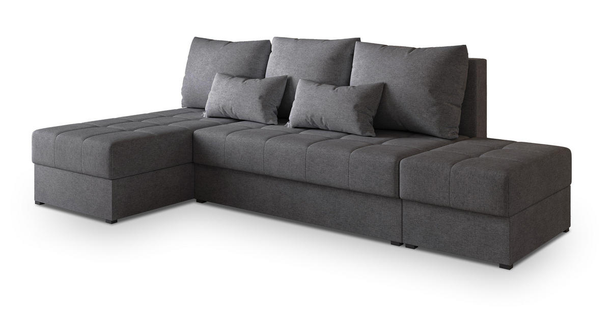 ECKSOFA NORVI Grau Geflochtener Stoff mit Schlaffunktion - Grau, Holz (251/143cm) - MASSENO