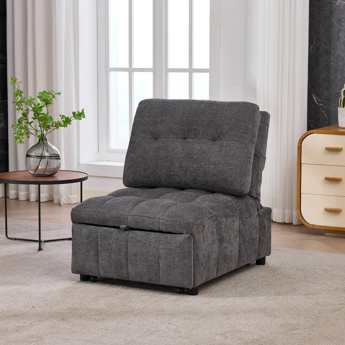 SCHLAFSESSEL aus Stoff, Verstellbare Rückenlehne, Grau - Grau, Textil (95/76/68cm) - Urban Meuble