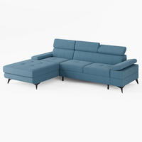ECKSOFA VENTO Links Blau Velours Easy Clean L-Form Couch mit Schlaffunktion & Bettkasten - Blau/Schwarz, Holz (190/261cm) - Barchello
