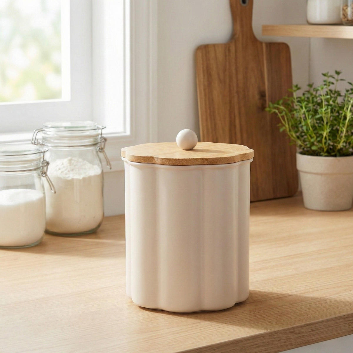VORRATSDOSE Bambusdeckel 1 l 12,2/12,2/16,5 cm - Beige, Metall (12.2/16.5/12.2cm) - ZELLER