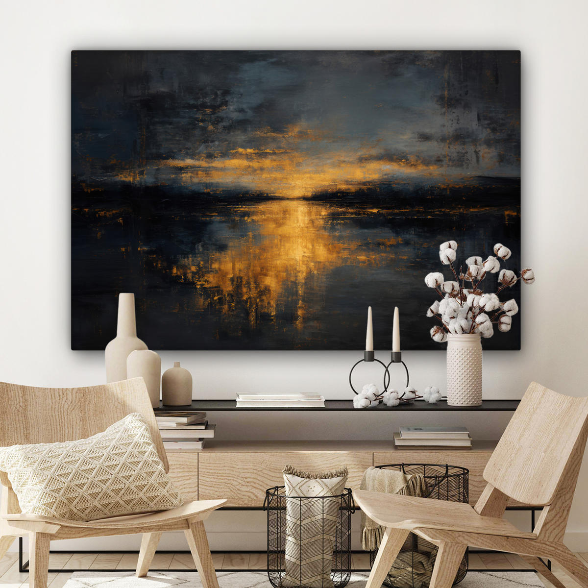 LEINWANDBILD Goldene Reflexion auf dem Wasser Groß 140x90 cm - Anthrazit, Textil (140/90cm) - MuchoWow
