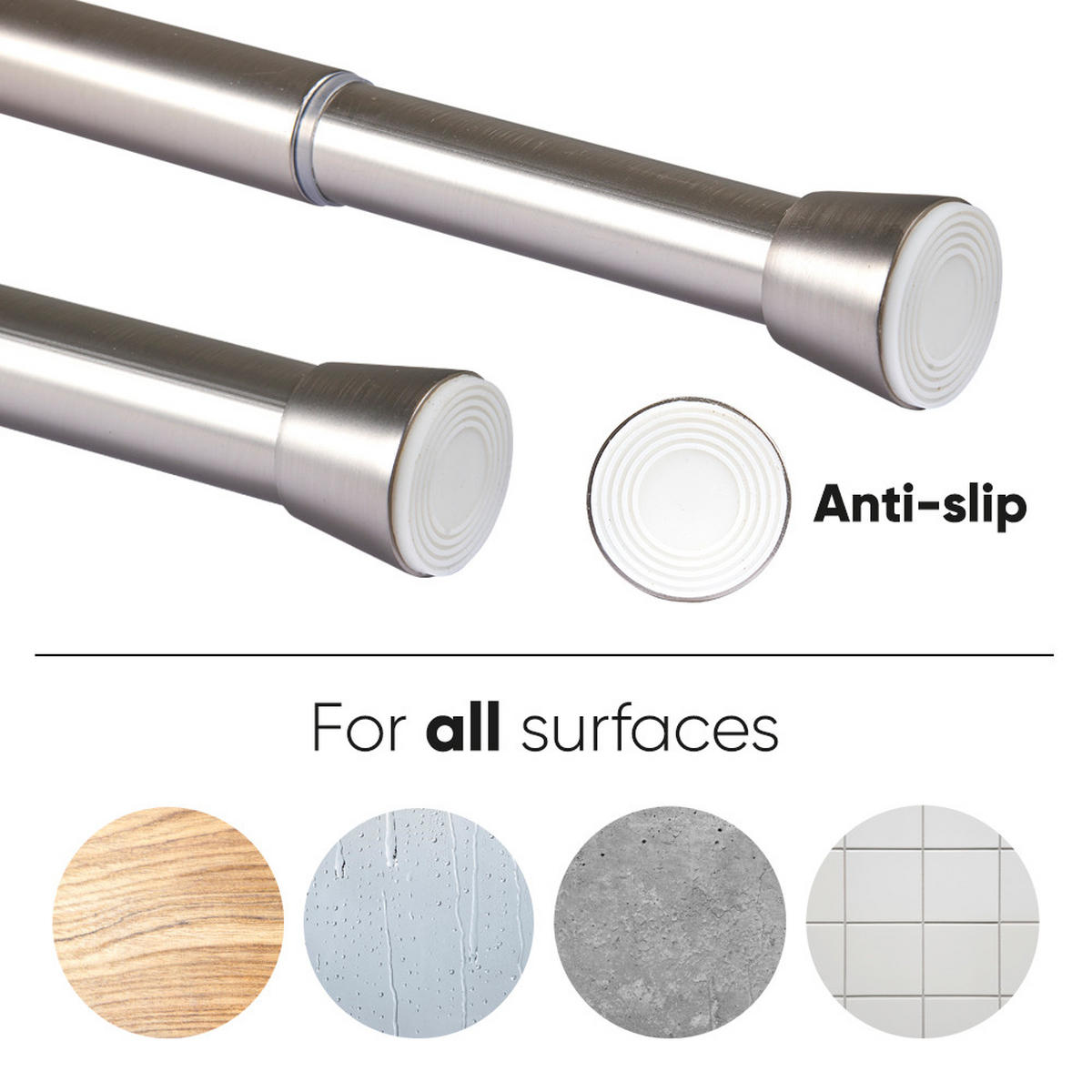TELESKOP-VORHANGSTANGE mit Spannbefestigung Ø28 mm – Silber (50–80 cm) - Grau, Metall (2.8/80cm) - STORESDECO
