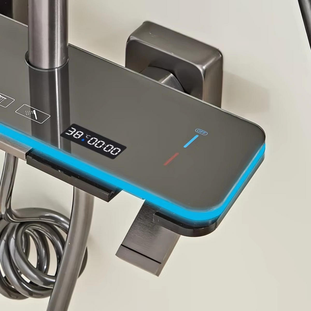 ÜBERKOPFBRAUSESET Digitalanzeige Klavierknopf LED Duschkopf - Dunkelgrau, Metall (30/130/40cm) - Bextcok