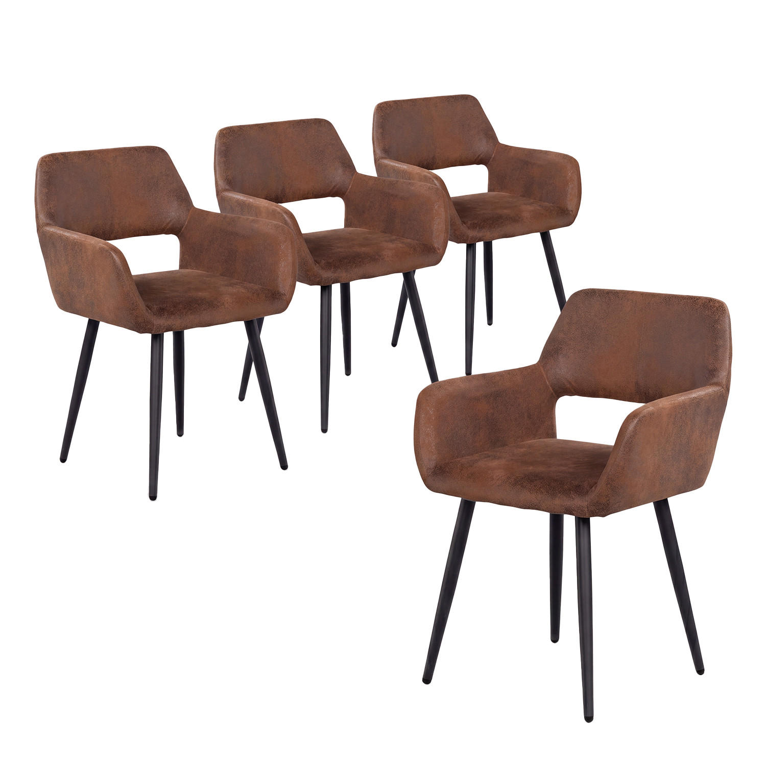 ESSZIMMERSTÜHLE 4er-Set, Vintage-Sessel, gepolstert, Sitzfläche in Wildlederoptik - Braun, Textil/Metall (56/78/56cm) - Meubles Cosy