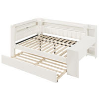 AUSZIEHBETT 140/200 DE-03383, mit LED, Ausziehbett und Schreibtisch, in Weiß - Weiß, Holzwerkstoff (140/200cm) - ComfortXL