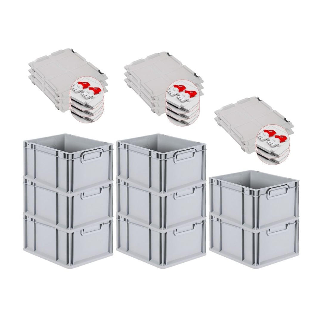 EUROBOX 8x Nextgen Economy Mit Scharnierdeckel Grau/Rot Griffe Geschlossen 20 Liter - Rot, Kunststoff (30/22/40cm) - PROREGAL
