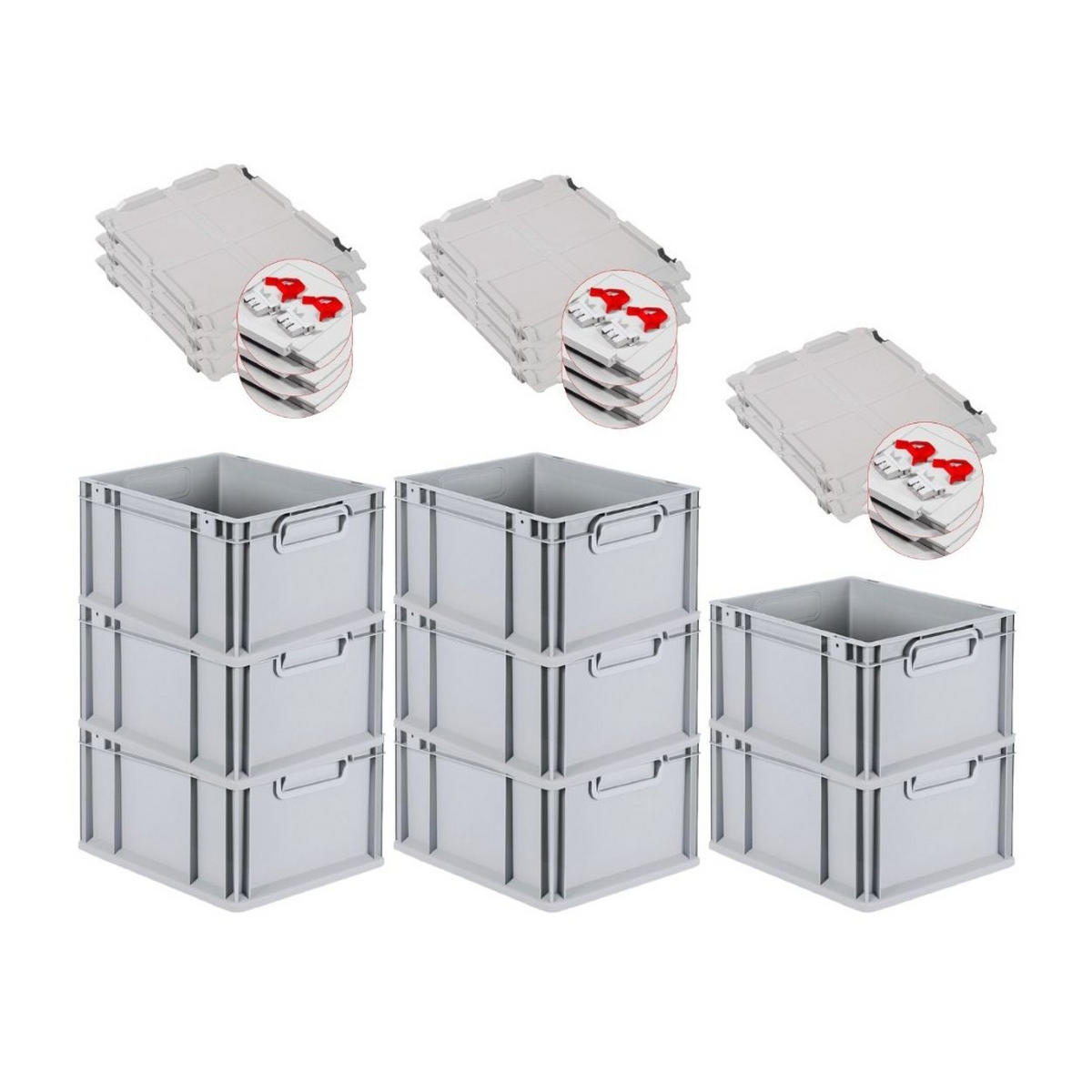 EUROBOX 8x Nextgen Economy Mit Scharnierdeckel Grau/Rot Griffe Geschlossen 20 Liter - Rot, Kunststoff (30/22/40cm) - PROREGAL
