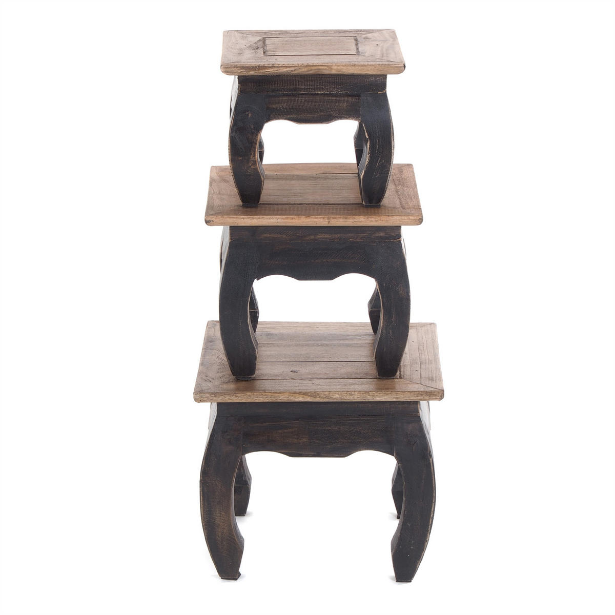 OPIUMTISCH SET EAST 3-tlg. Recyclingholz massiv, verschiedene Größen natur schwarz - Schwarz, Holz (35/35/30cm) - DESIGN DELIGHTS