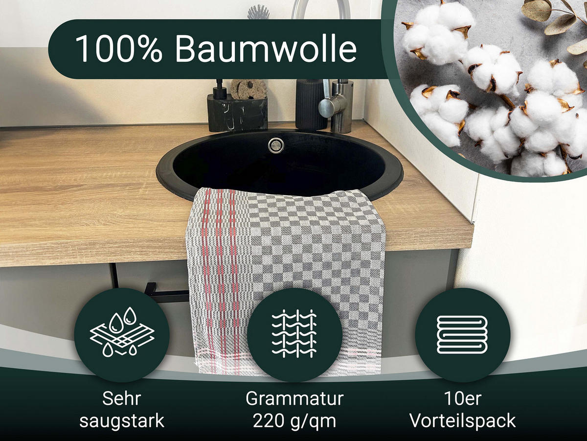 GESCHIRRTÜCHER, 10er-Set, 100% Baumwolle, Grau - Grau, Textil (50/100cm) - Zollner